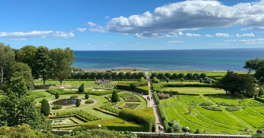 Dunrobin Castle Gardens looking out to the Moray Firth