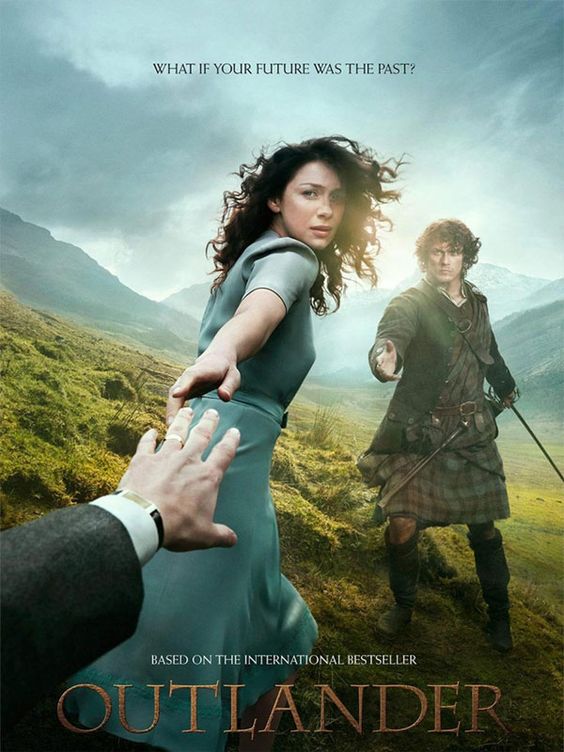 Outlander cover shot of Jamie putting his hand out to Claire